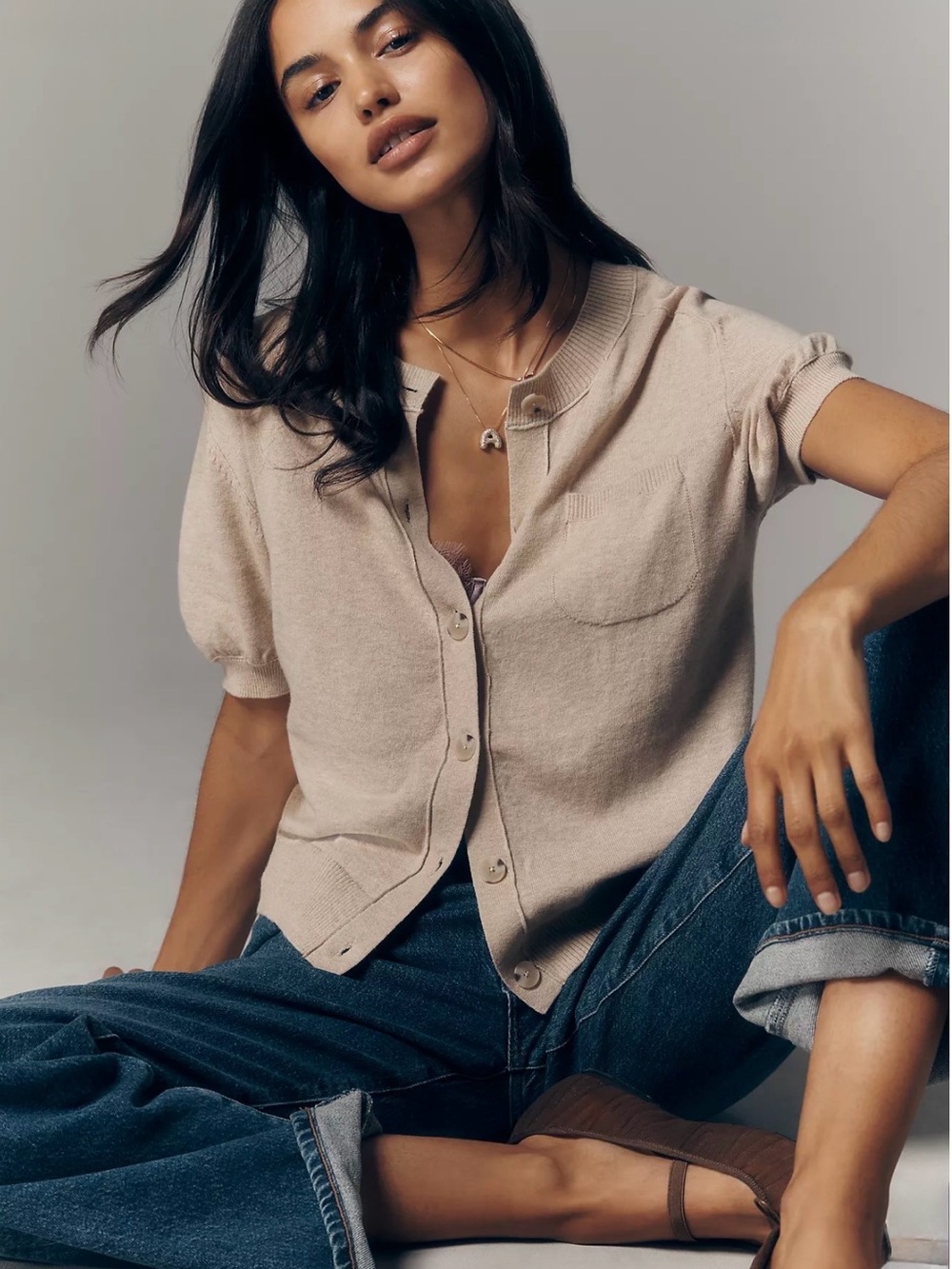 Maeve Short-Sleeve Button Front sweater cardigan